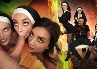 Natalie Brooks, Selena Love, Fiona Frost Three Horny Nuns Fuck the Devil Out of Him